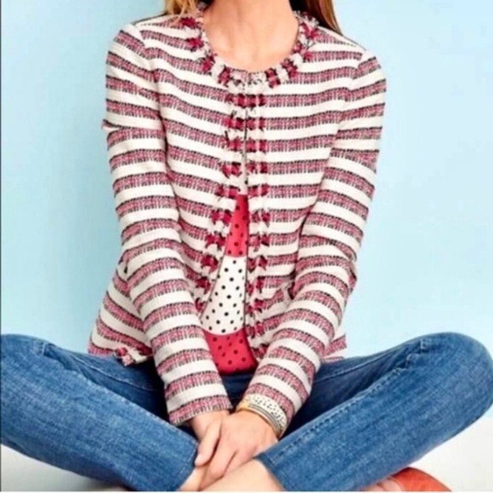 Talbots Striped Fringe Zip Tweed Jacket Women’s Size 10
